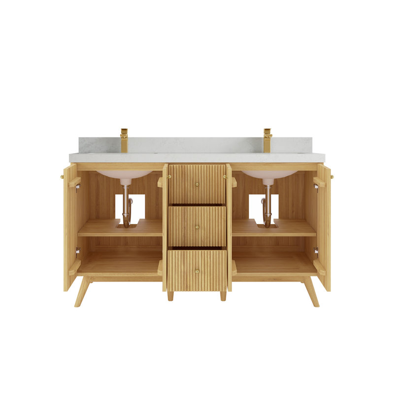 Ensemble de meuble-lavabo double 60 po, Quartz de Carrare