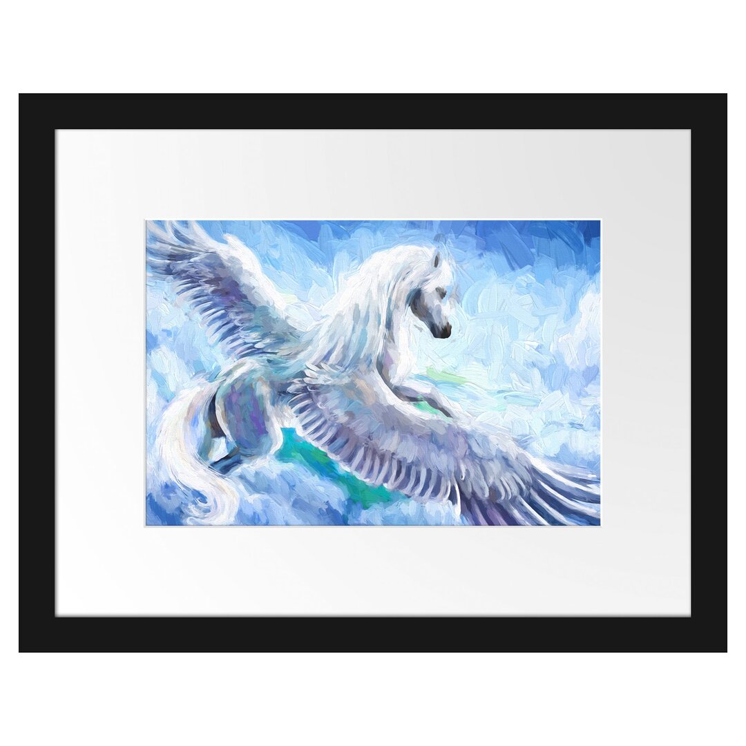 Gerahmtes Poster Pegasus fliegt über den Wolken