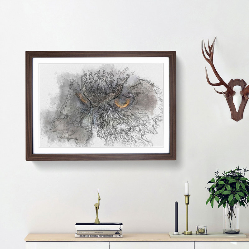 A Great Horned Owl in Abstract - Picture Frame Graphic Art Print, Walnut Framed, 36cm H x 48cm W x 2cm D