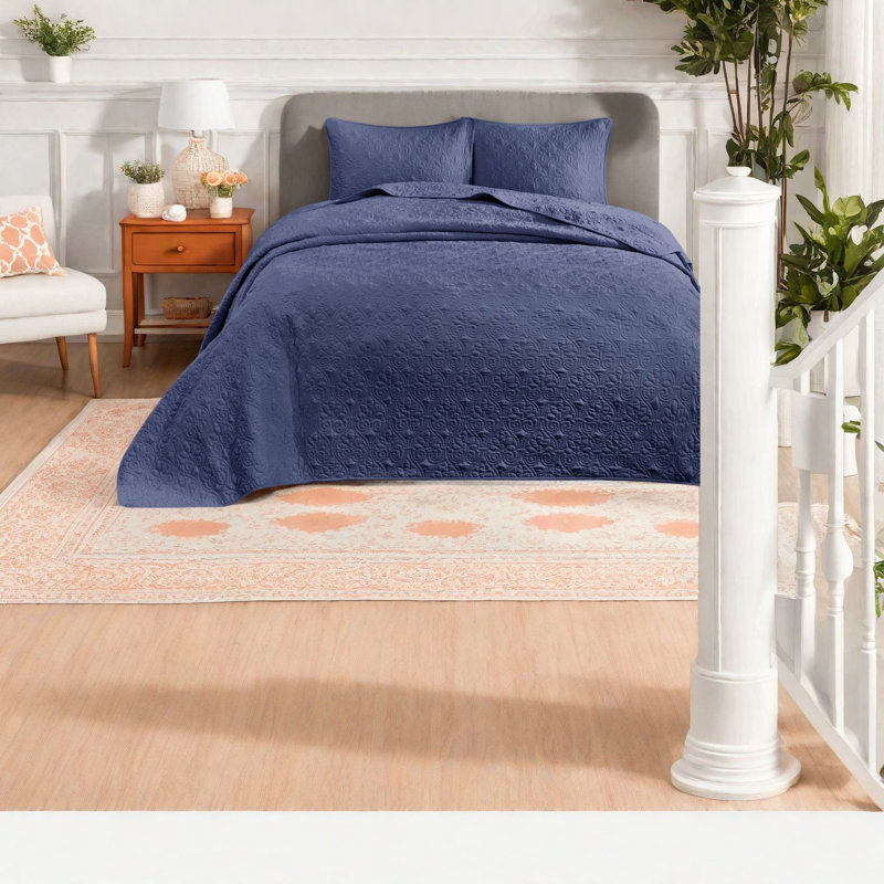 Comfort And Style Cotton Bedding Sets, Reversible Navy King