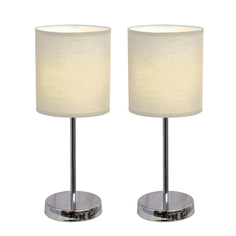 Amandev Simple Designs Mini Basic Table Lamp with Drum Fabric Shade, White
