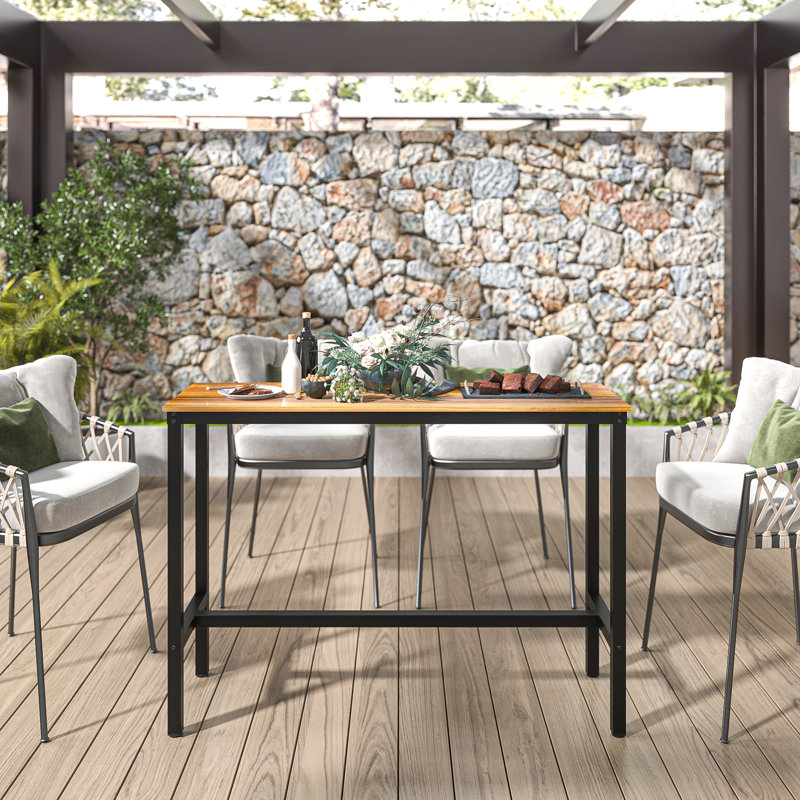 Amner Metal Base Dining Table, 39.37" H x 47.52" L x 17.71" W, Teak