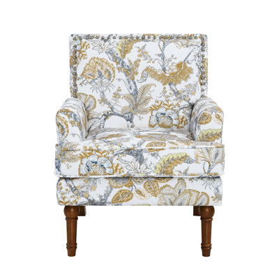 Farmhouse French Country Floral Upholstered Accent Chair With Nailhead Trim & Solid Wood Legs,Traditional Armchair For Living Room