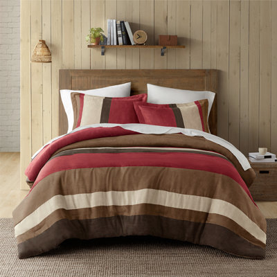 Boulder Stripe Brick Pieced Microsuede Cozy 3-Piece Full/Queen Comforter Set