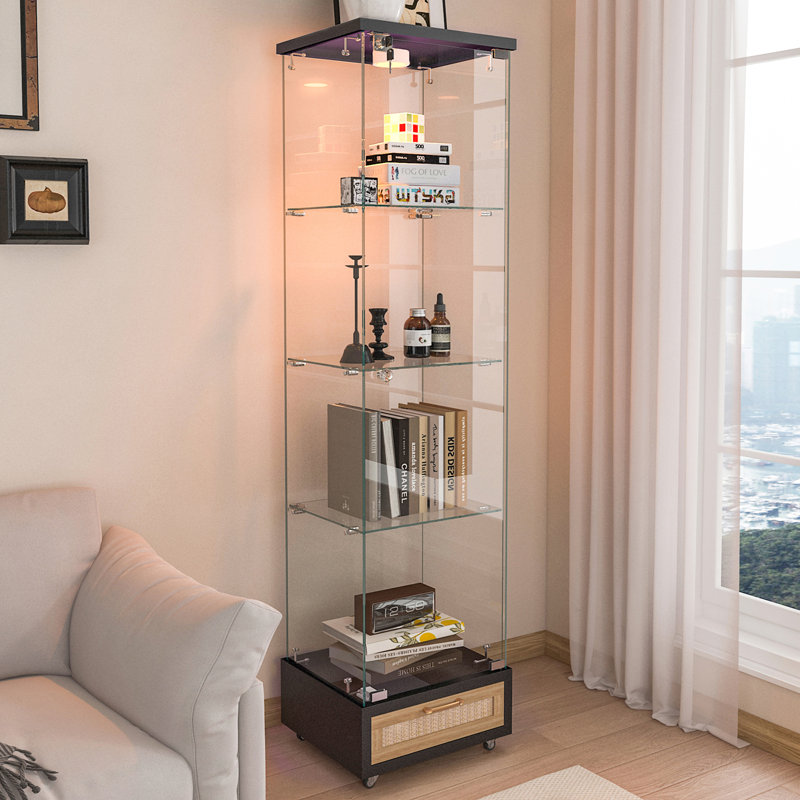 Vitrine moderne en verre avec tiroir, Noir