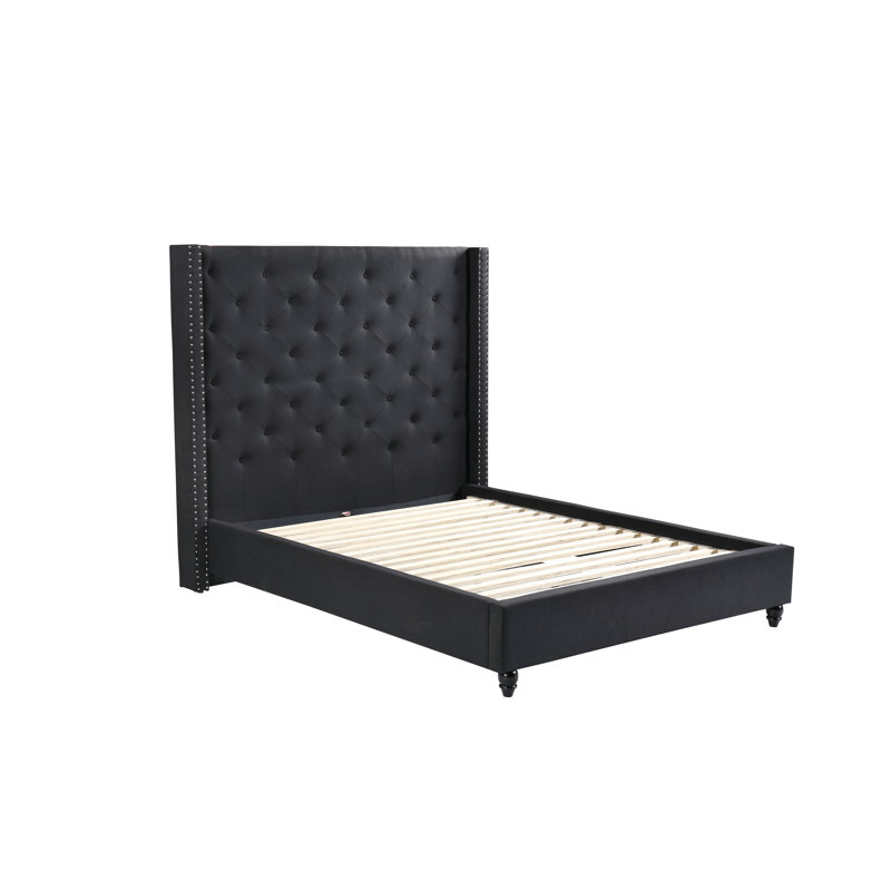Upholstered Wingback Bed, Black, Queen
