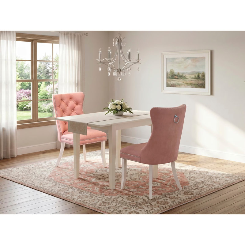 L'ensemble de cuisine 3 pièces comprend une table de salle à manger rectangulaire avec Dropleaf et 2 chaises Parson rembourrées, lin blanc