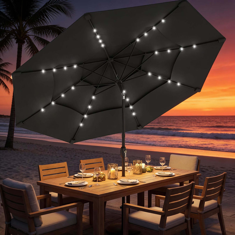 Parasol de table d'extérieur à 3 niveaux, parasol de patio extérieur (seulement parasol) (sans base), Noir