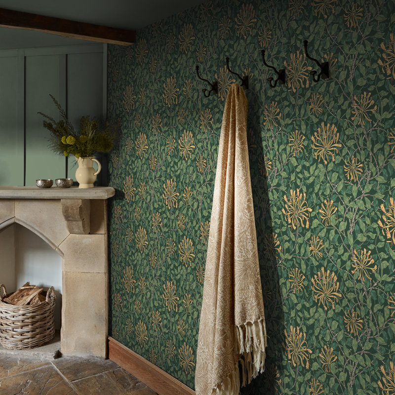 Papier peint William Morris Honeysuckle Verde, Vert foncé