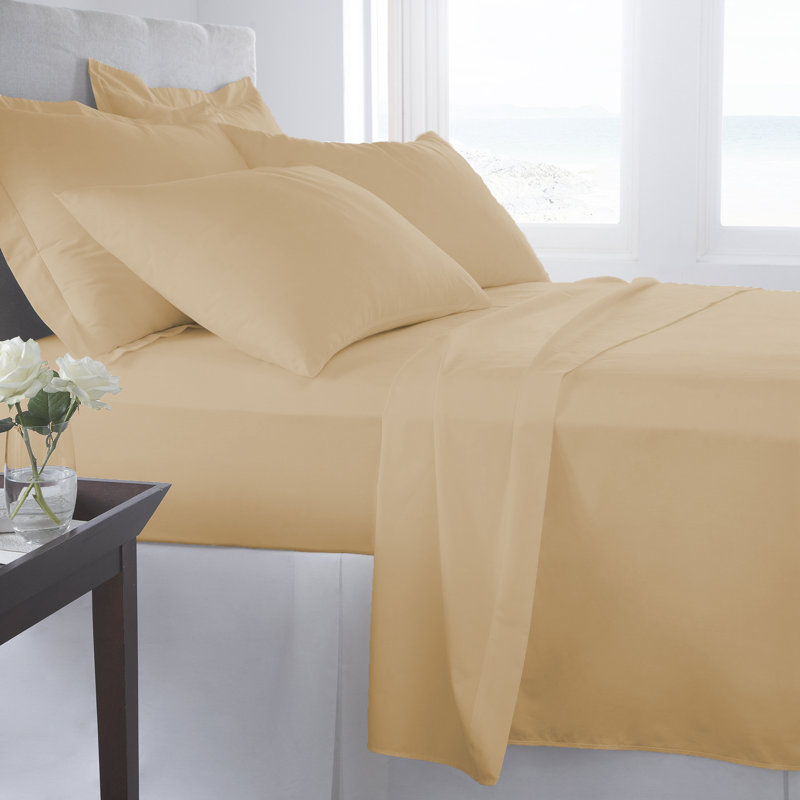 Signature Series Microfiber Sheet Set, Queen Sheet Set + Fitted Sheet + 2 Pillowcases, Cream