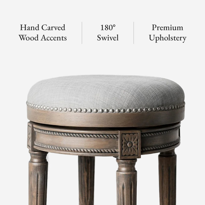 Maven Lane Pullman Backless Swivel Kitchen Stool with Upholstery Seat, Reclaimed Oak/Polyester
