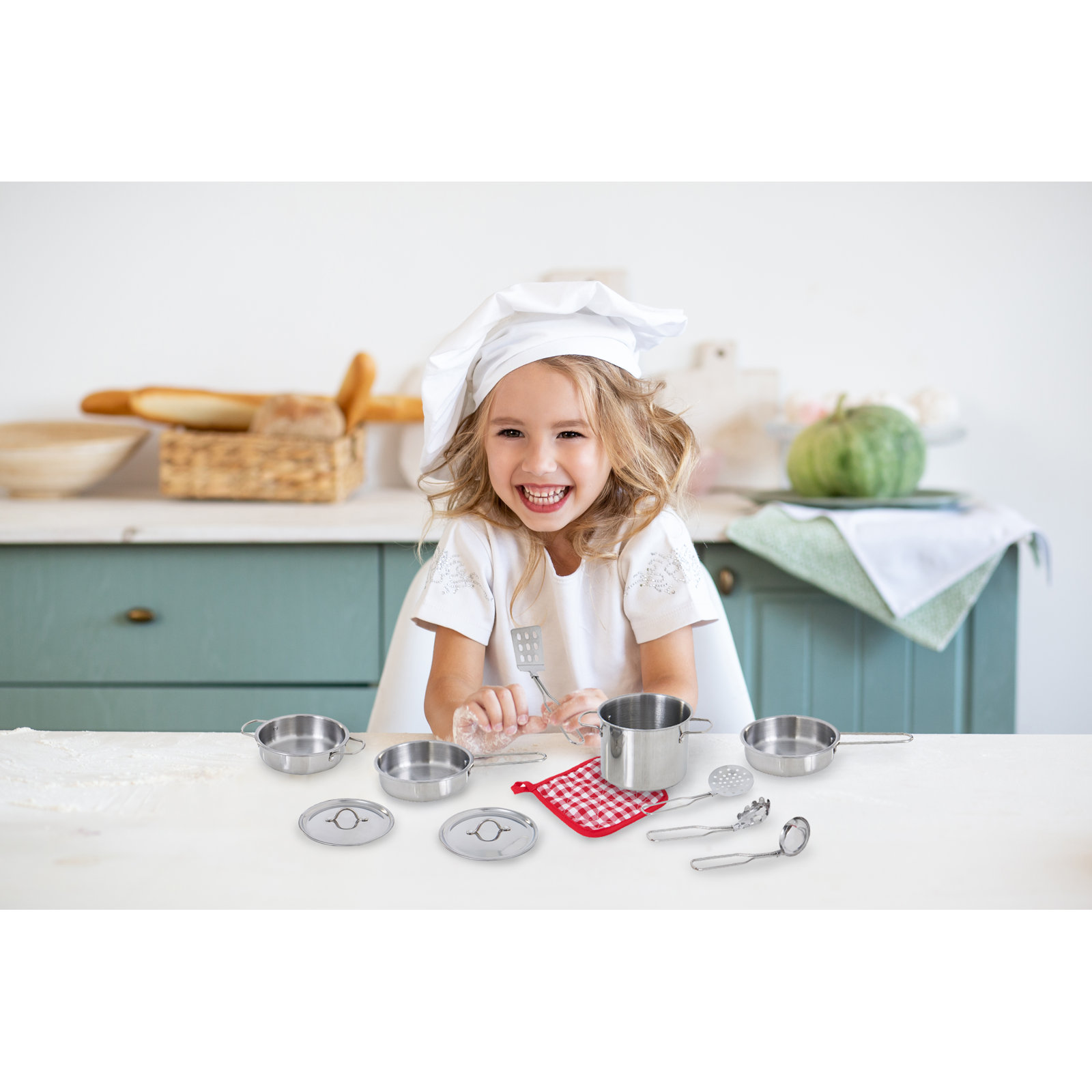 Teamson Kids 11-Piece Accessory Little Chef Frankfurt Stainless Steel Pot & Pans Cooking Set