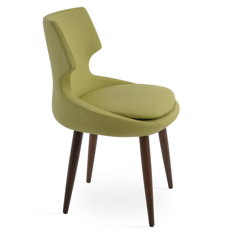 Patara Wood Side Chair, Green Faux Leather
