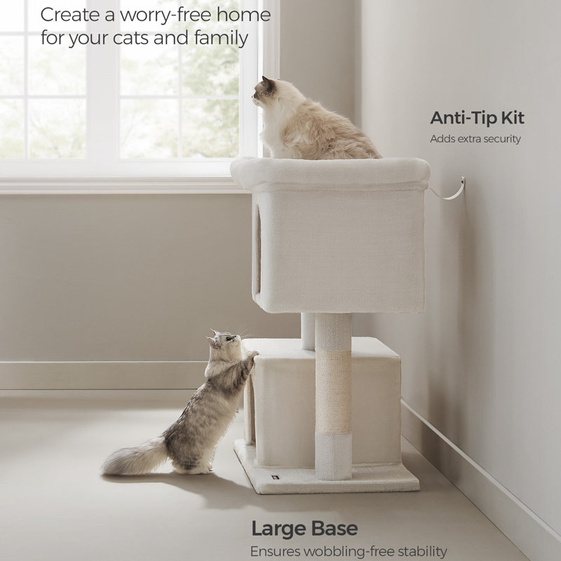 XL Cream White Sisal Cat Tree with Dual Caves