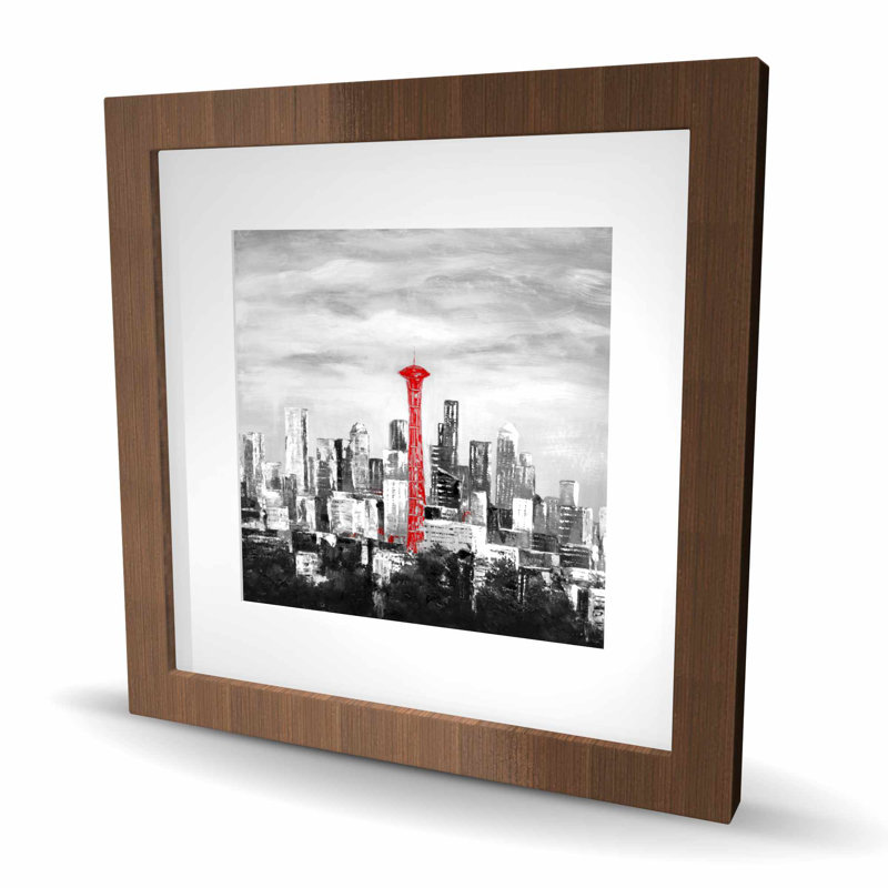 Space Needle en rouge - impression encadrée industrielle avec passepoil blanc, H 16 po x l 16 po, Brun