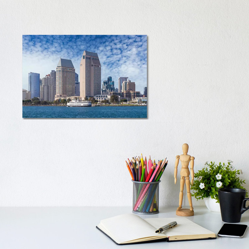 San Diego City Skyline 1 Piece Wrapped Canvas Wall Art, 20.32 cm H x 30.48 cm W