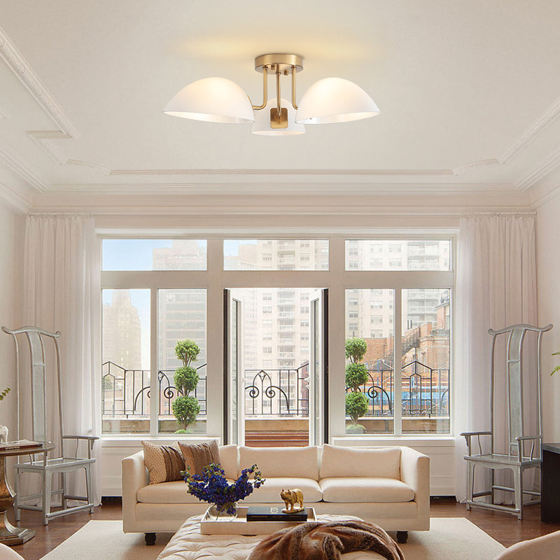 3 - Light 23.6" Modern Brass Sputnik Glass Semi Flush Mount Ceiling Light for Kitchen, Brass