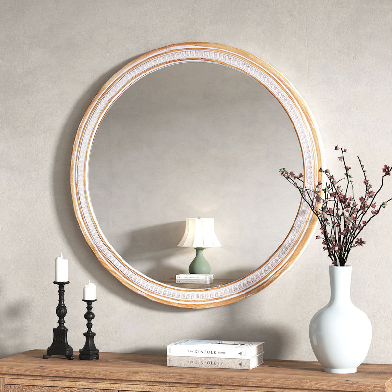 Miroir mural 30 po rond en bois massif de style campagnard, miroirs décoratifs rustiques Boho pour salle de bain, miroir mural Shabby Chic pour vestibule de salle de bain
