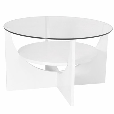 U-Shaped Contemporary Coffee Table in Natural Wood and Clear Glass