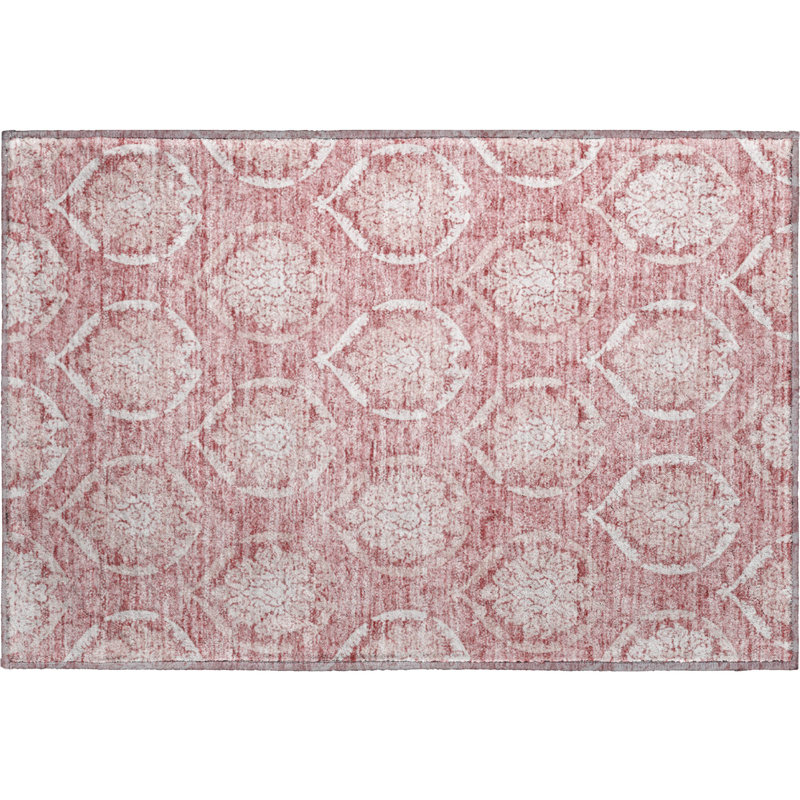 Tapis rose Prisco lavable à la machine de qualité supérieure, Rectangle 1 pi 8 po x 2 pi 6 po