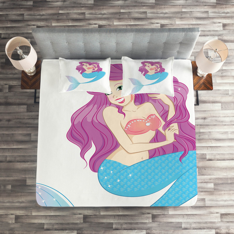 Mermaid Polyester Coverlet, King Bedspread + 2 Shams