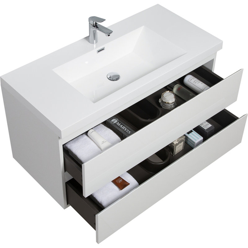 Meuble-lavabo flottant avec lavabo, 41.93", Blanc