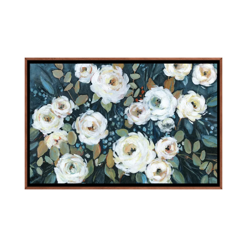 « Moonlit Garden I » par Carol Robinson, reproduction d’art, Toile avec cadre en bois brun classique, Pas de tapis