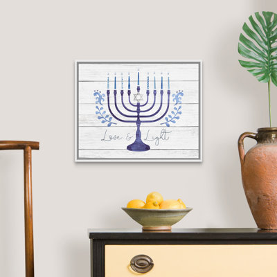 «Love and Light Menorah on Barnwood» par Victoria Borges, reproduction d'art textuel sur toile