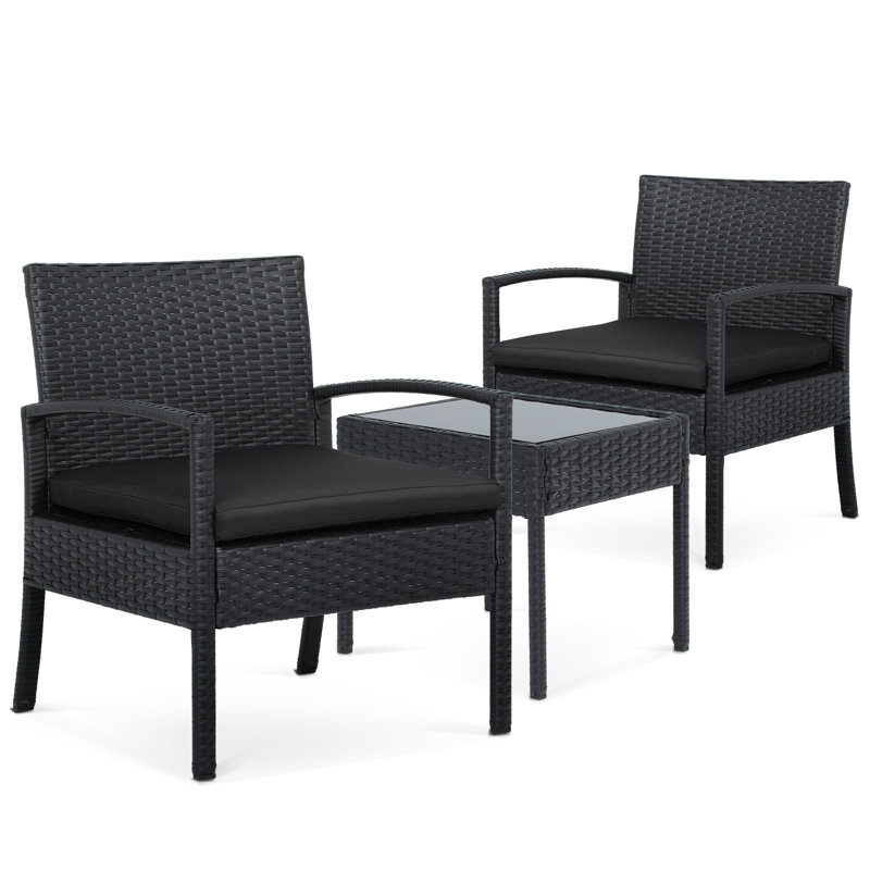 Ensemble de mobilier d'extérieur pour patio, ensemble de conversation bistro en rotin 3 pièces avec chaise, table d'appoint et coussin