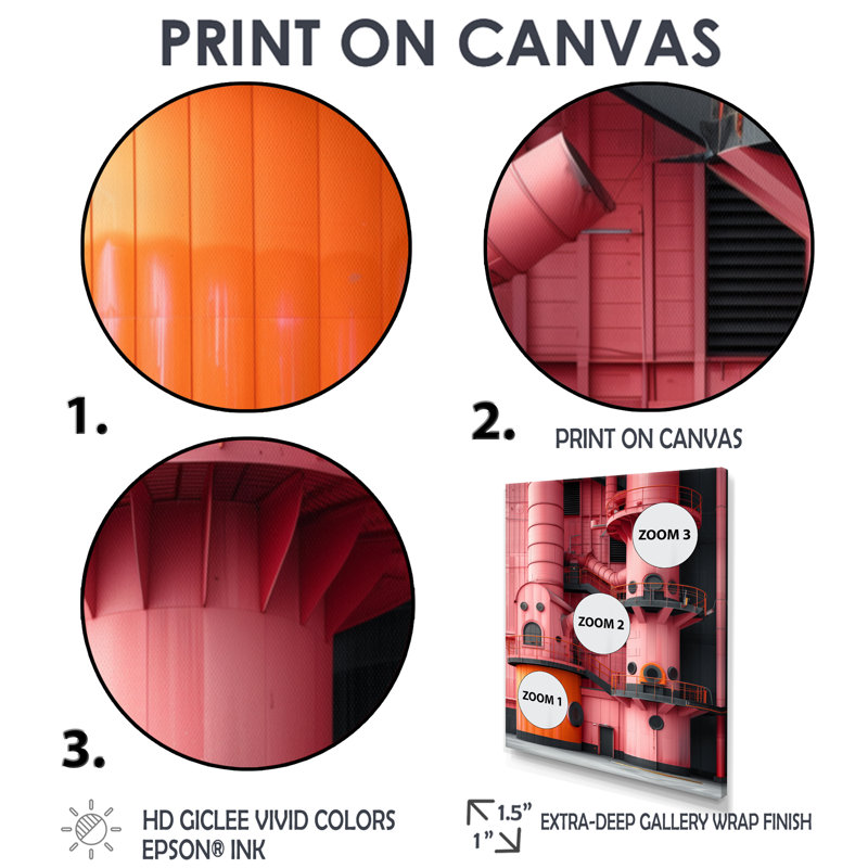 Art industriel mural rose, Incubateur noir rétro II - usines, H 20 po x l 12 po x P 1 po, Toile encadrée noire simple