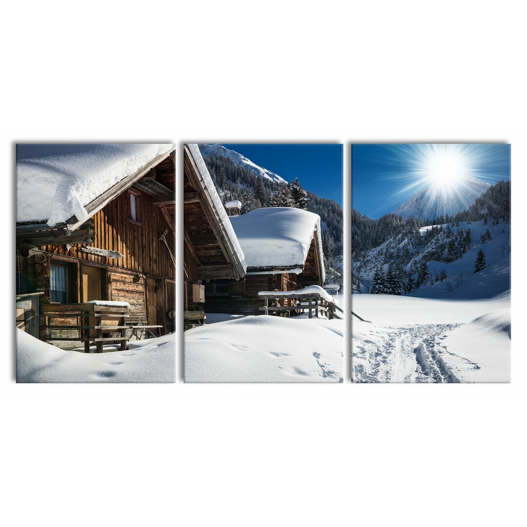 3-tlg. Leinwandbilder-Set Verschneite Alpenhütte