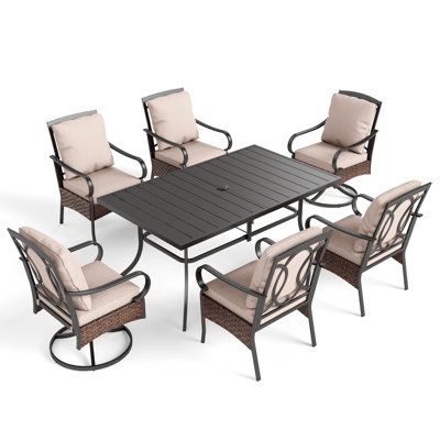 Ensemble repas rectangulaire pour 6 personnes avec coussins