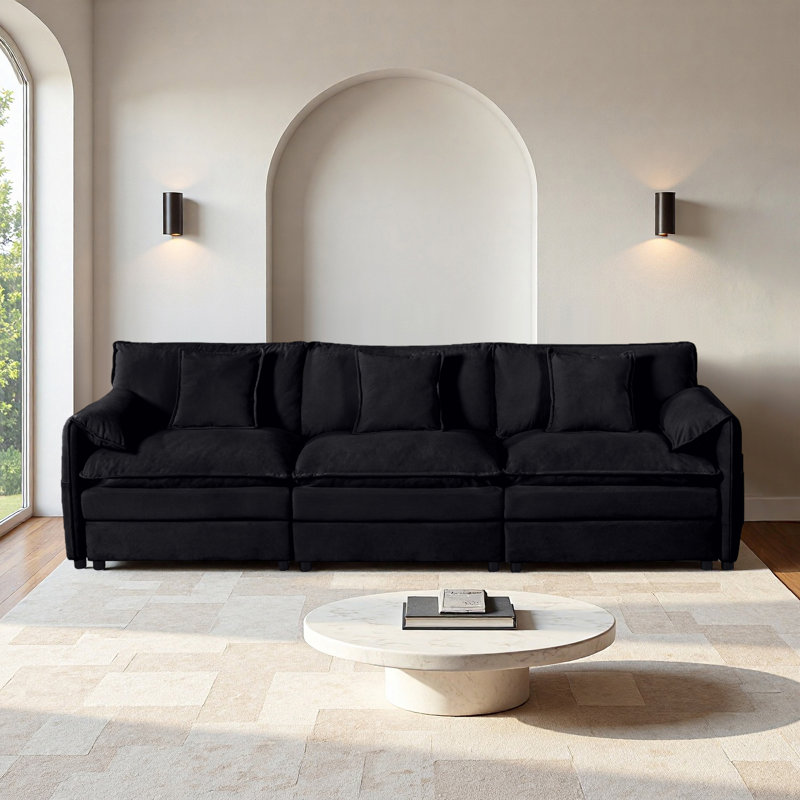 Canapé 109,45 "à 3 places avec 3 coussins décoratifs Cloud, 3, H 33,46 po x l 109,45 po x P 33,86 po, Noir