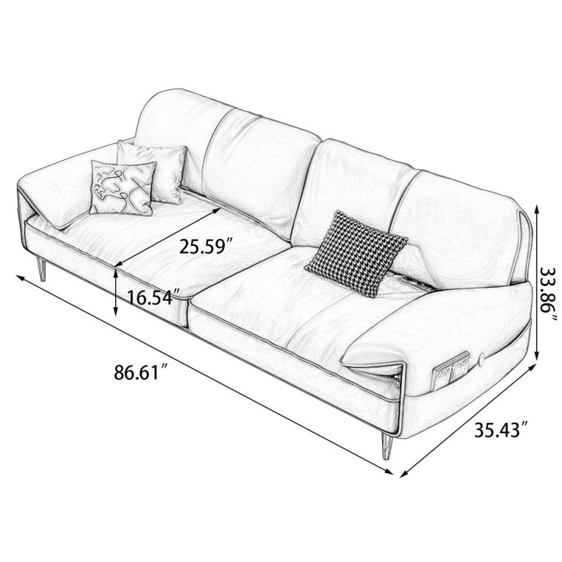 Coussin modulaire en cuir véritable, Brun, H 33,86 po x l 86,61 po x P 35,43 po