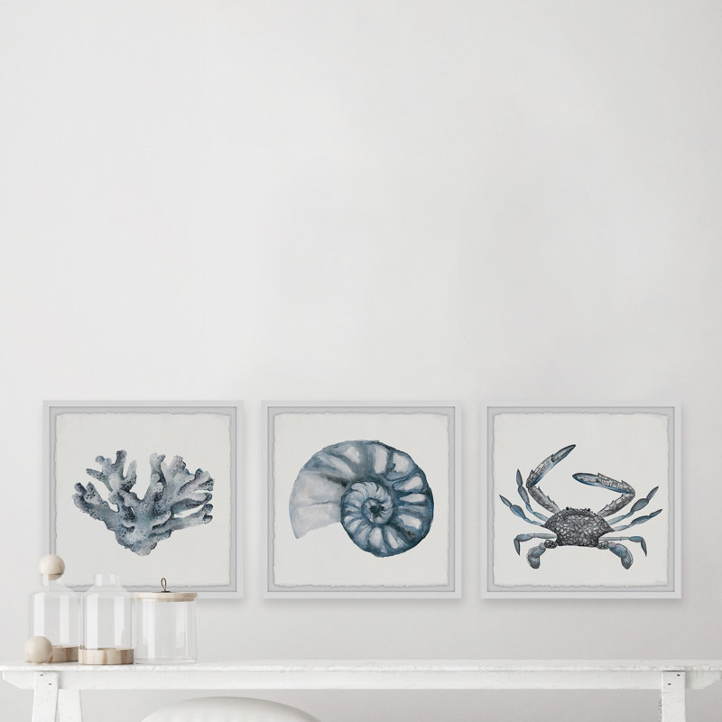 Lage bleu-gris-bleu triptyque, H 32 po x l 32 po x P 1,5 po