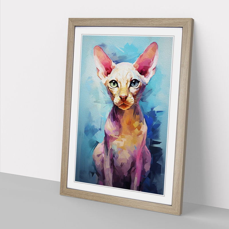 Sphynx Cat Gestural - Single Picture Frame Print on Wood, 46cm H x 34cm W, Oak Framed