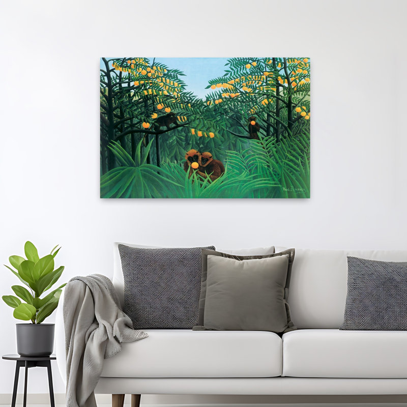The Tropics Abstract Contemporary Monkey Forest Landscape Wall Art Print by Henri Rousseau - 1 Piece Wrapped Canvas Wall Art