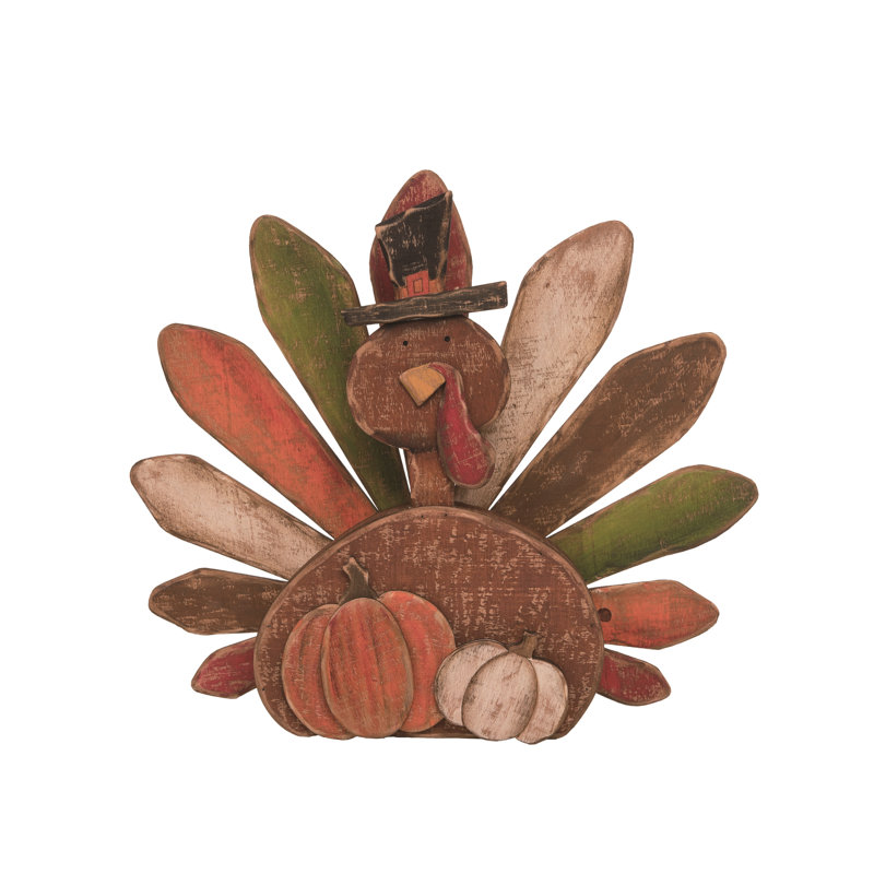 Wood 14.2 Inch Multicolor Harvest Turkey Decorative Figurine for Fall and Thanksgiving Tabletop Decor Perfect for Indoor Use Gift Giving and Hostess Gifts Multicolored Bird Figurine for Seasonal Decor