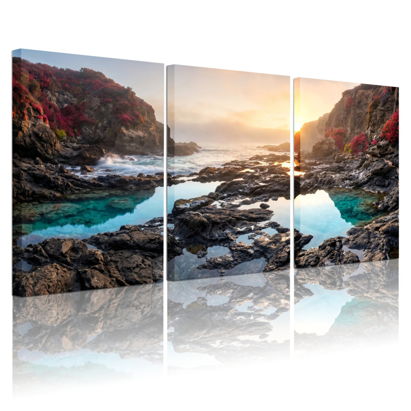 Ensemble de 3 tableaux sur toile « Côte au coucher du soleil » pour la décoration du salon et de la chambre., 2030