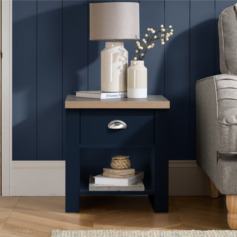 Napanoch Side Table with Storage, Navy Blue/Oak