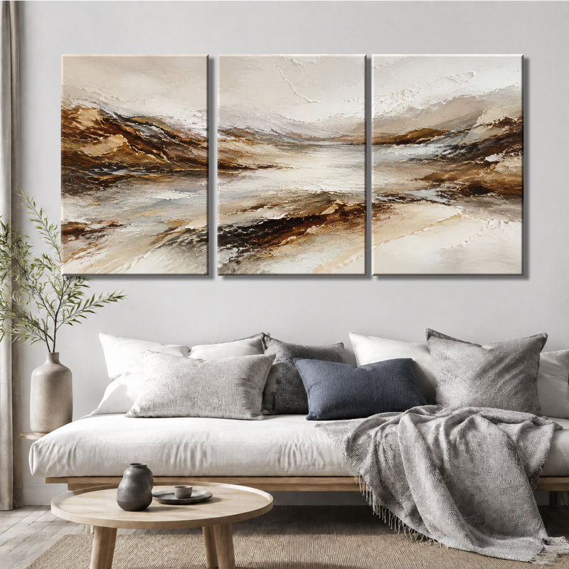 3 panneaux muraux neutres texturés, impression sur toile, 16 * 24 pouces * 3