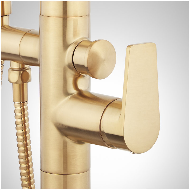 Robinet de baignoire autoportant avec douche à main et valve brute avec arrêts Berwyn - Or brossé, Or brossé