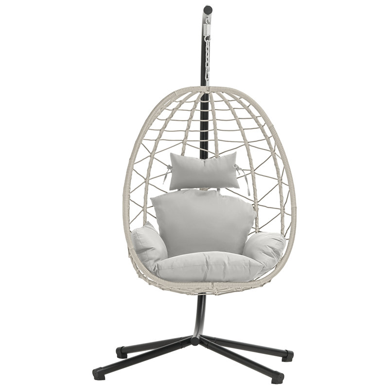 Abida Egg Chair with Stand, Outdoor Porch Swing Chair, Beige, Light Grey