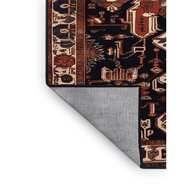 Machine Washable Persian Black Area Rug, Square 7'