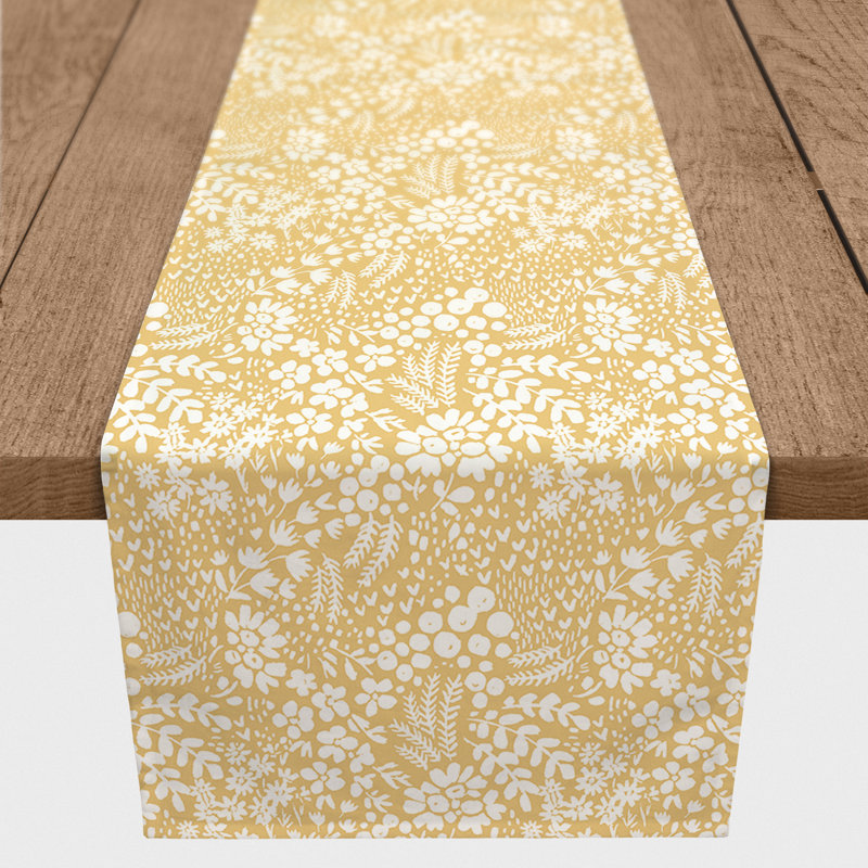 Yellow Dainty Floral Table Runner, 72" L x 16" W, Yellow