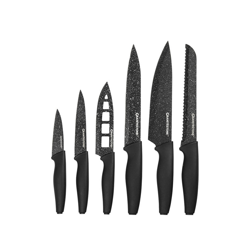 Granitestone Nutriblade 6 PC Knife Set, Professional Kitchen Chef’s Knives with Sharp Stainless Steel Blades and Nonstick Granite Coating