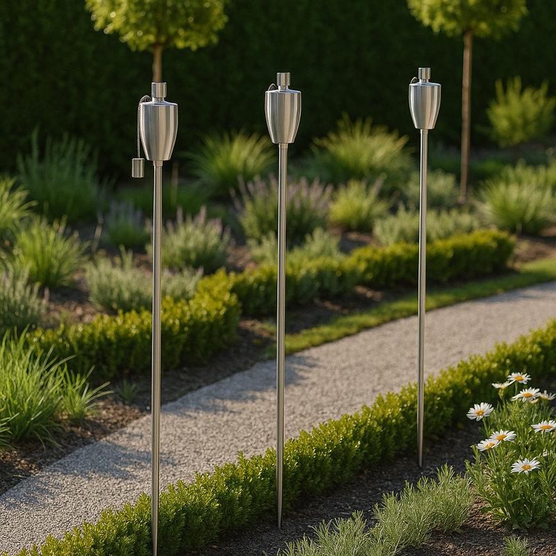 Harbour Housewares - 2x Garden Flame Torches - Metal Barrel Design, Silver