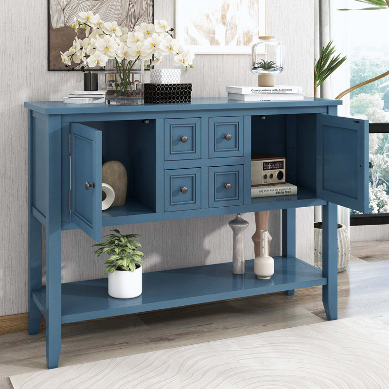 Bouldin Storage Vintage Console Table with Four Small Drawers and Bottom Shelf for Living Rooms, Ample Storage Vintage Console Table
