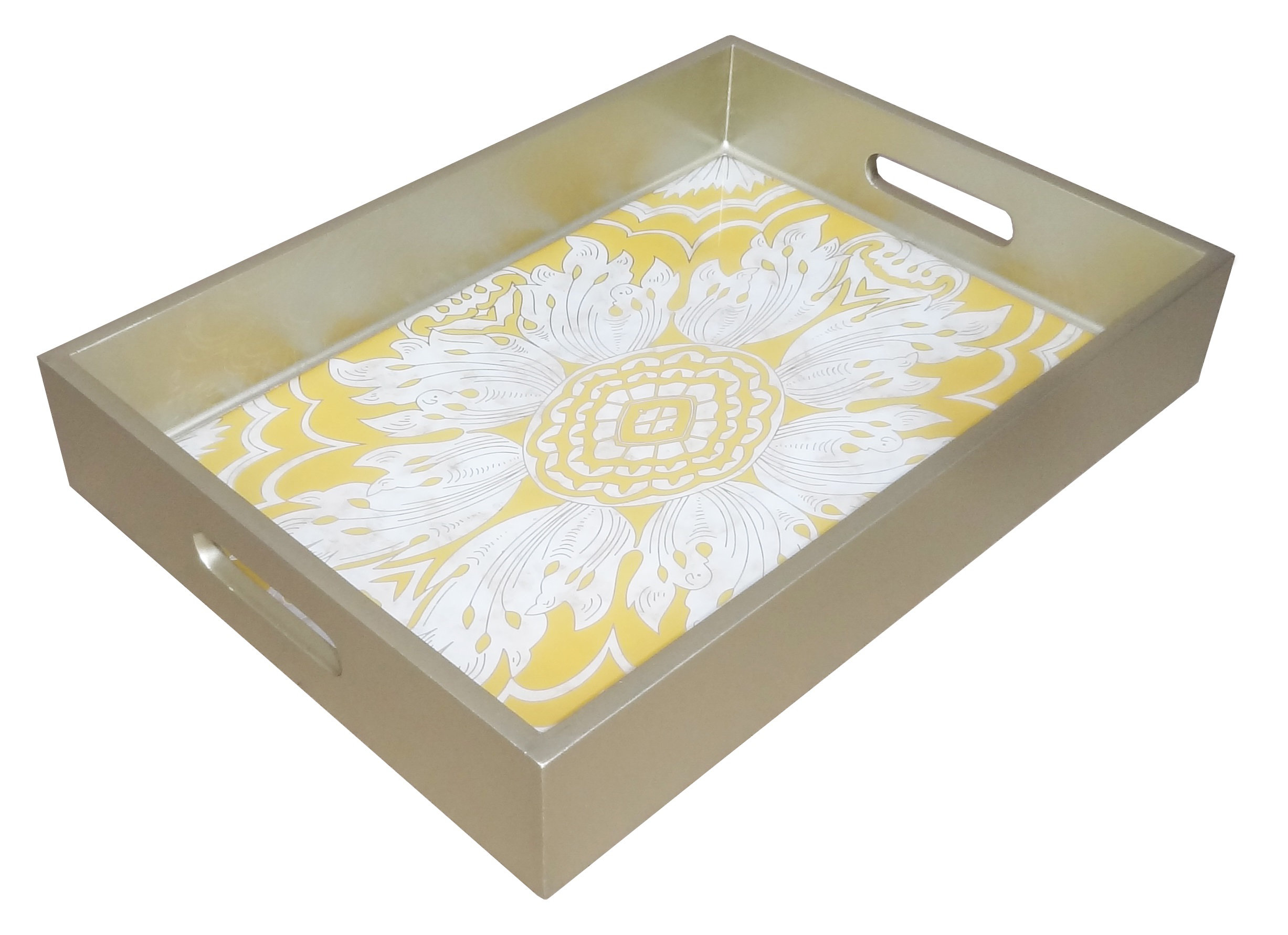 Handmade Reverse Painted Mirror Tray  Lavender - Medium Arcadia Home