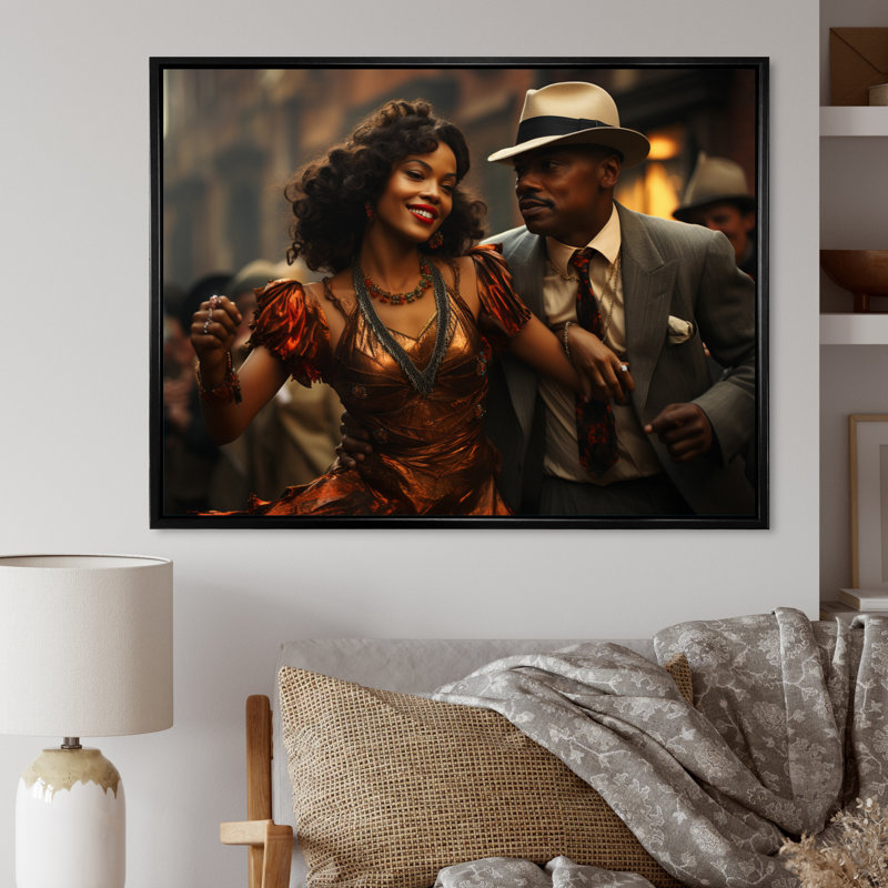 Jazz Harlem Renaissance III sur toile, Cadre flottant noir, H 34 po x l 44 po x P 1,5 po